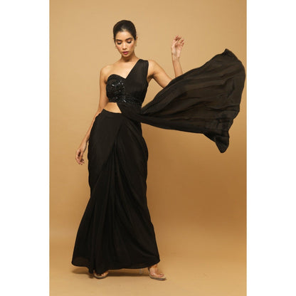 Ahi Clothing Black Two Piece Indo Saree (Set of 2)