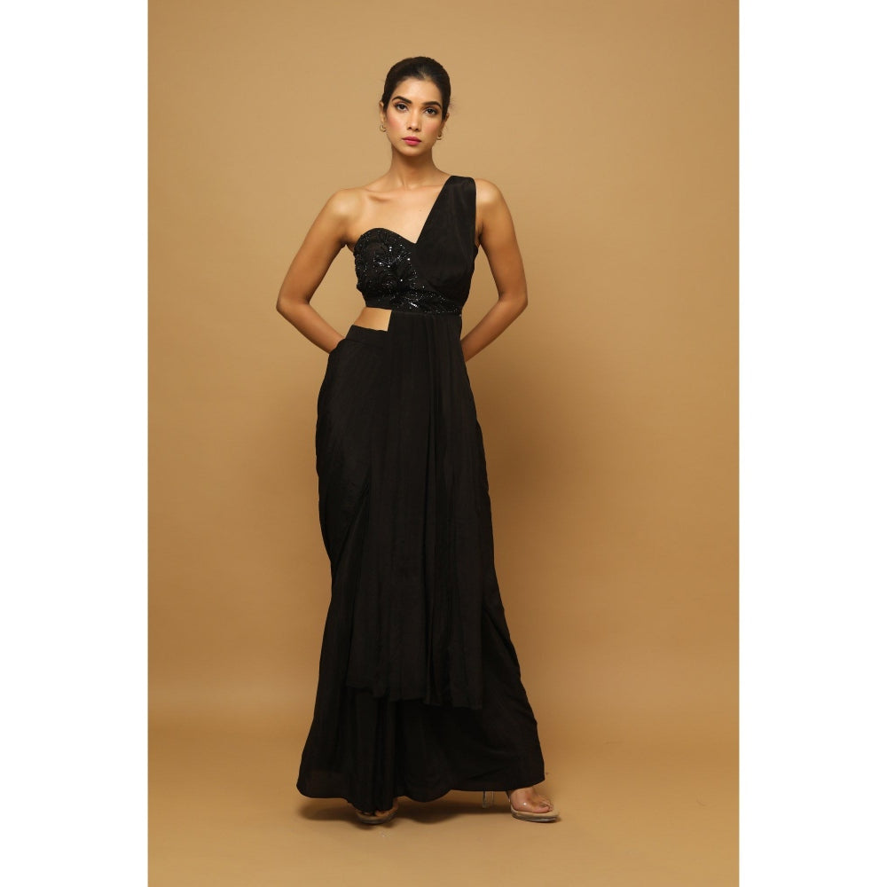 Ahi Clothing Black Two Piece Indo Saree (Set of 2)