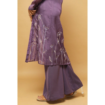 Ahi Clothing Purple Indo Western with Handpainted Jacket (Set of 3)