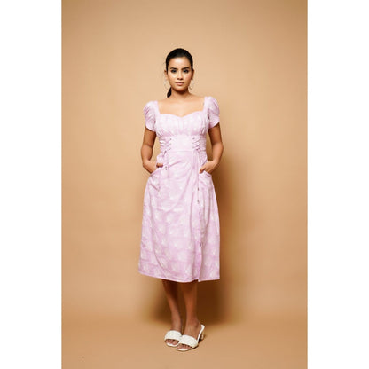 Ahi Clothing Lavender Block Print Cotton A-Line Midi