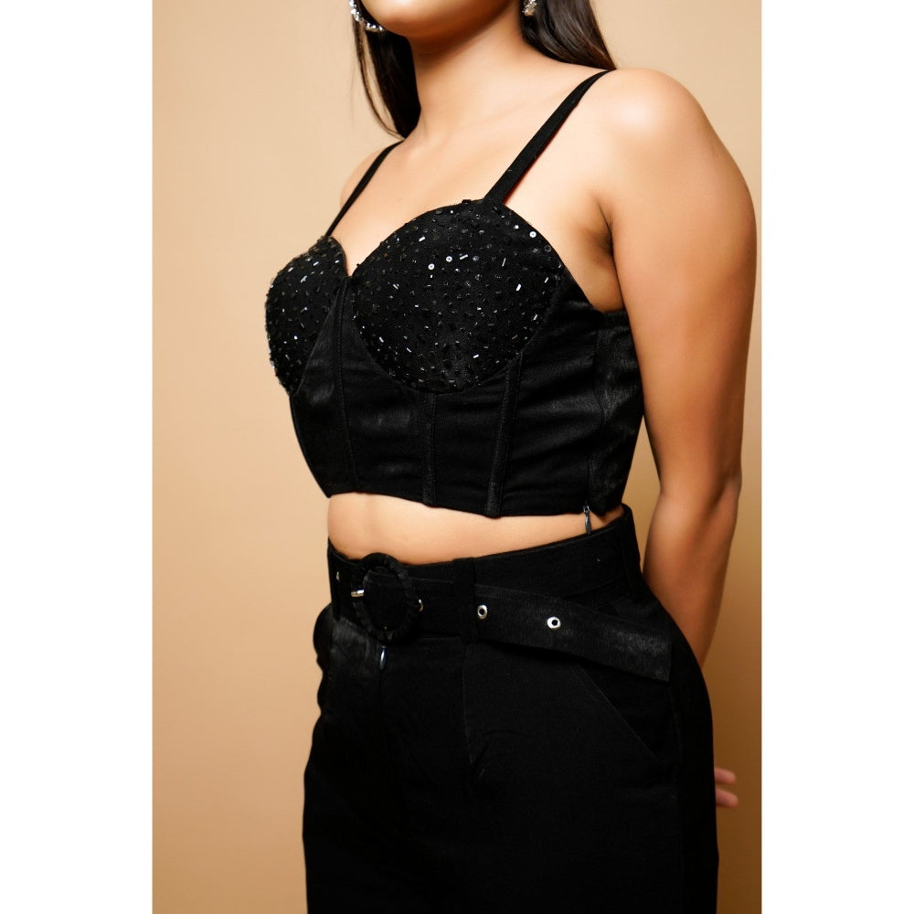Ahi Clothing Black Velvet Corset Co-Ord (Set of 2)