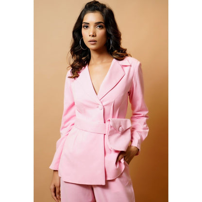 Ahi Clothing Sweet Pink Loose Fit Pant Suit with Pocket Belt (Set of 3)