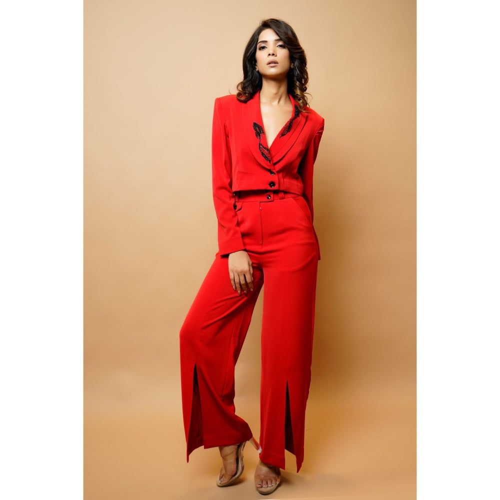 Ahi Clothing Hot Red Short Coat and Pant (Set of 2)