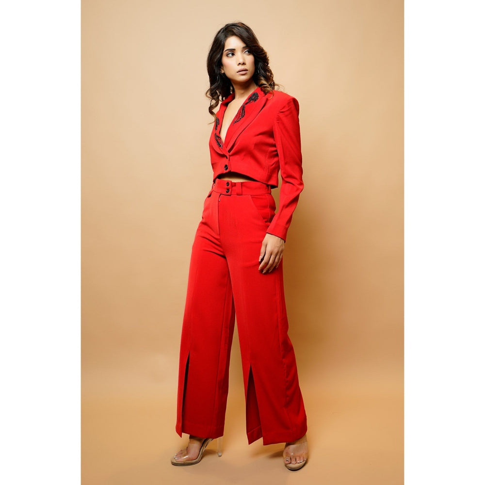 Ahi Clothing Hot Red Short Coat and Pant (Set of 2)