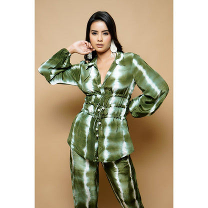 Ahi Clothing Tie-Dye Green and White Drawstring Co-Ord (Set of 2)