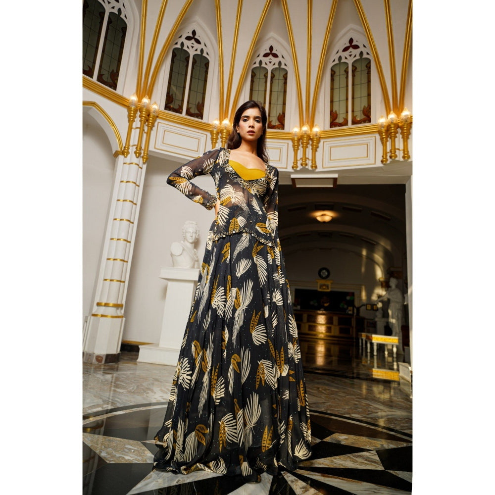 AHI Clothing Black Abstract Lehenga with Kurta with Bustier (Set of 3)