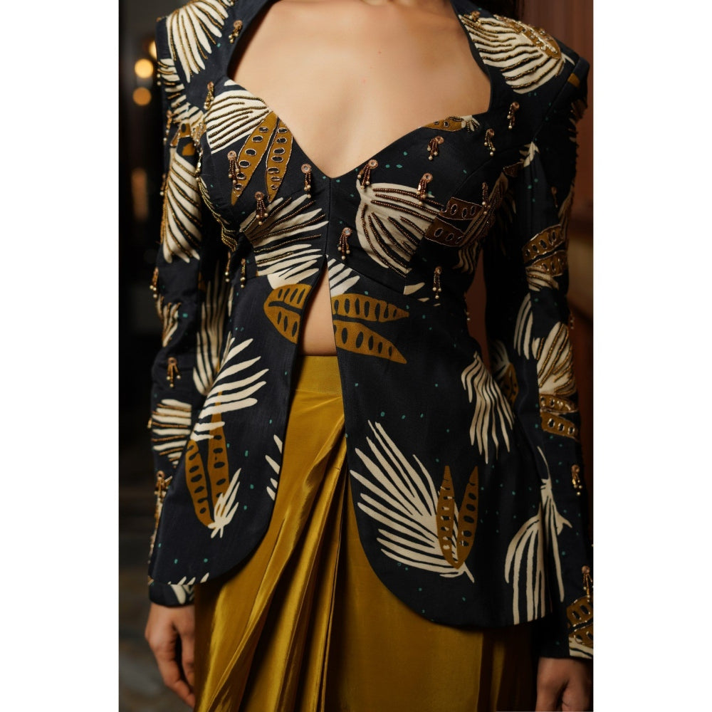 AHI Clothing Black Abstract Heavy Drape Skirt with Jacket (Set of 2)