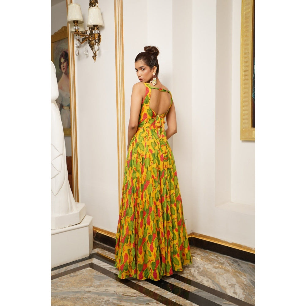 AHI Clothing Multicolor Ginger Flower Long Indo Lehenga with Bustier (Set of 2)