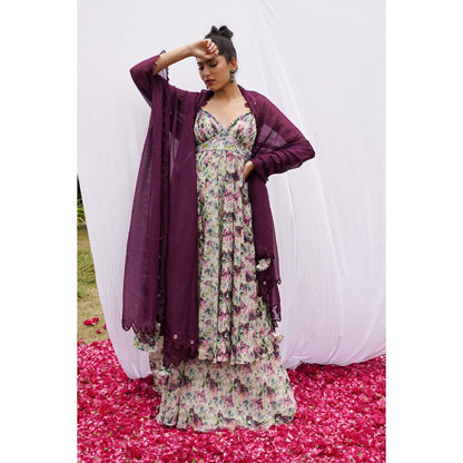 AHI Clothing Multicolor African Floral Kurta with Palazzo and Dupatta (Set of 3)