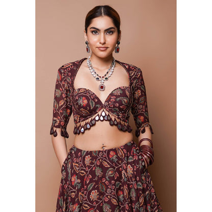 AHI Clothing Maroon Digital Print Lehenga Blouse with Dupatta (Set of 3)