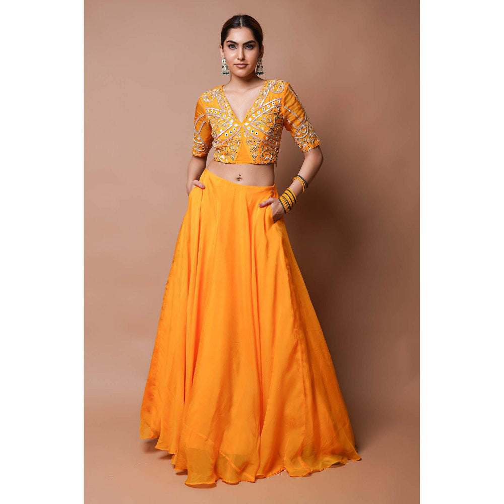 AHI Clothing Mango Orange Indo Lehenga with Blouse (Set of 2)
