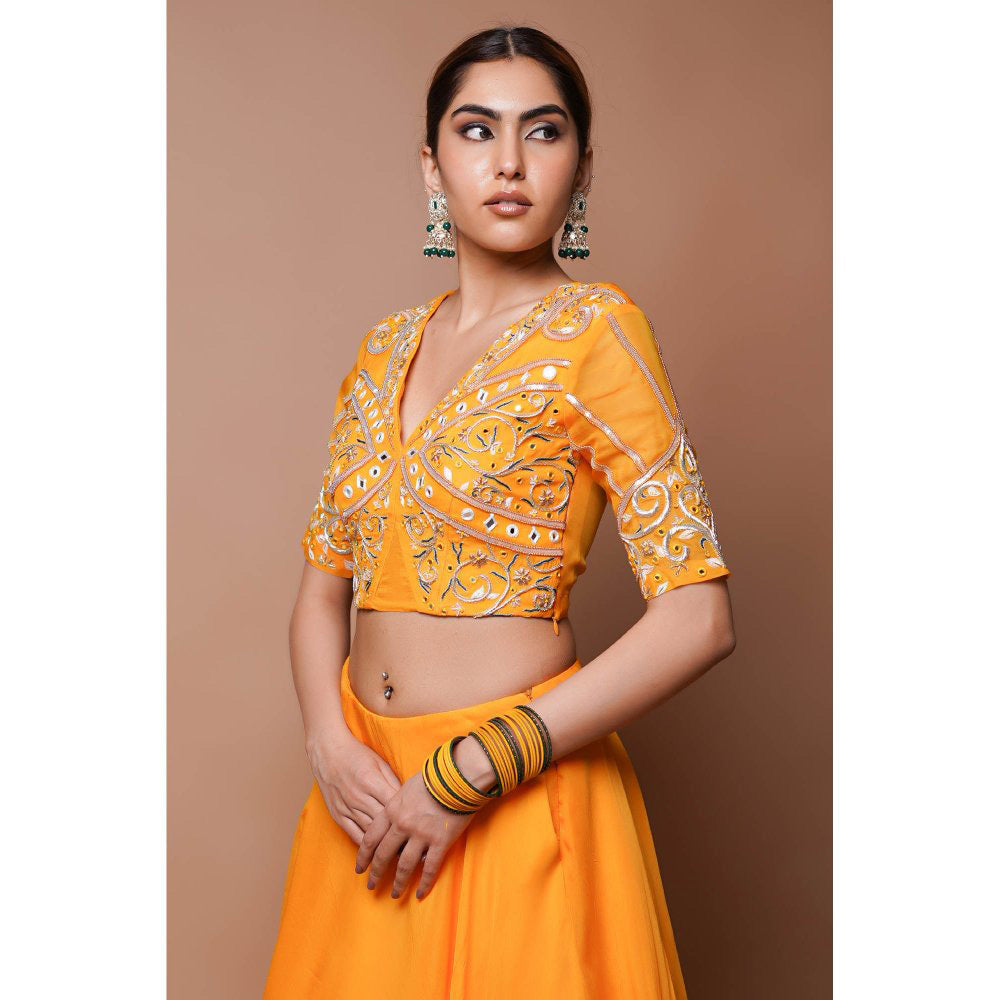 AHI Clothing Mango Orange Indo Lehenga with Blouse (Set of 2)
