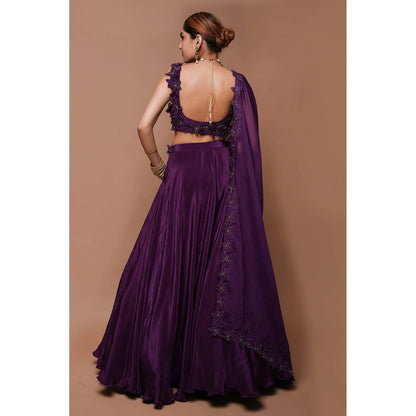 AHI Clothing Purple 3-D Lehenga Blouse with Dupatta (Set of 3)