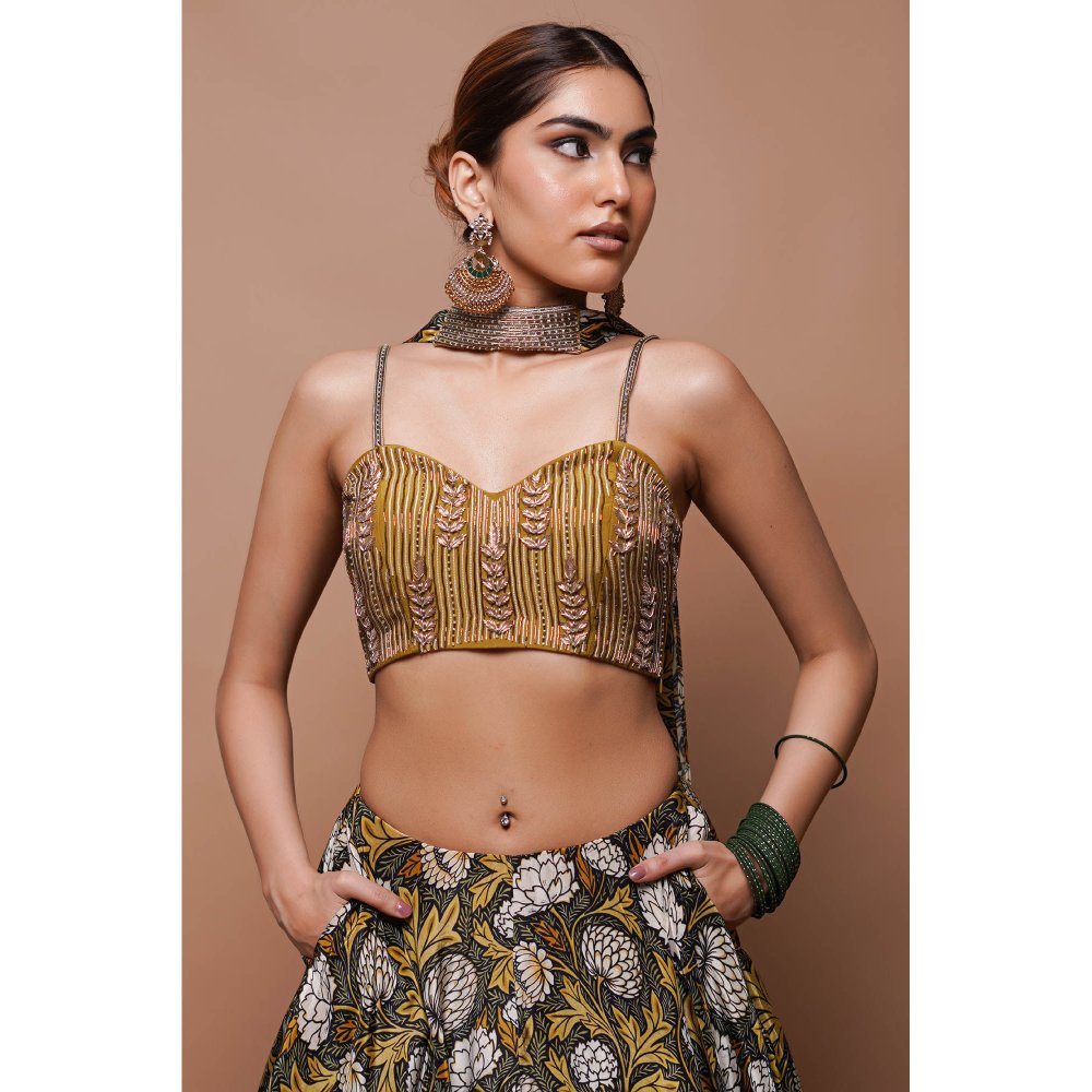 AHI Clothing Mustard Forest Digital Print Lehenga with Blouse (Set of 2)