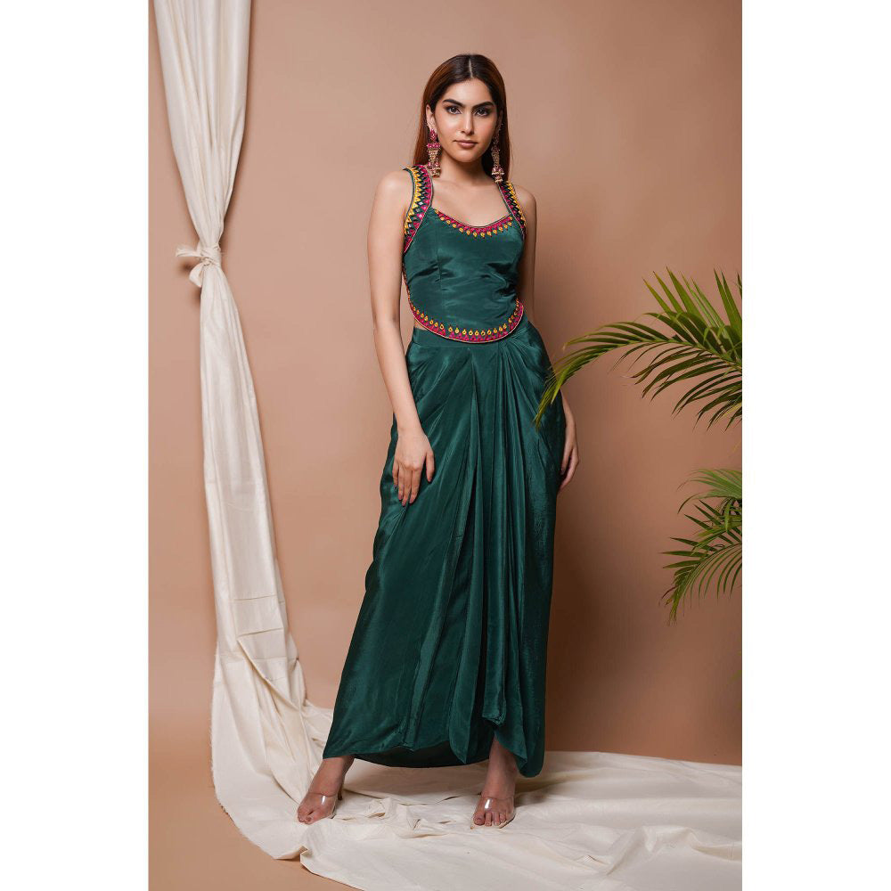AHI Clothing Bottle Green Backless Drape Skirt with Blouse (Set of 2)