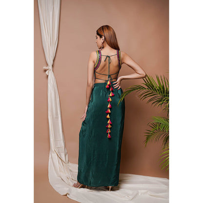 AHI Clothing Bottle Green Backless Drape Skirt with Blouse (Set of 2)