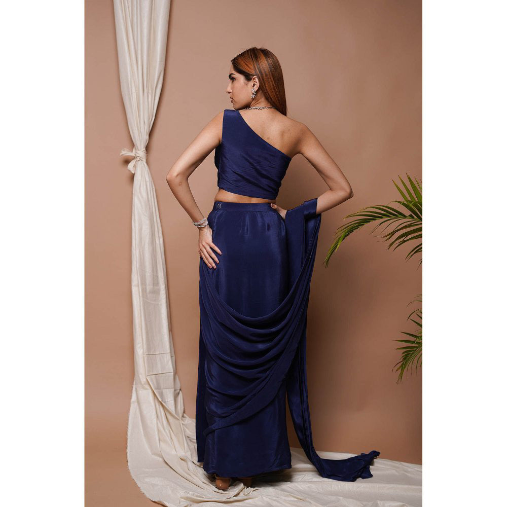 AHI Clothing Navy Pre-Stitched Draped Saree with Stitched Blouse