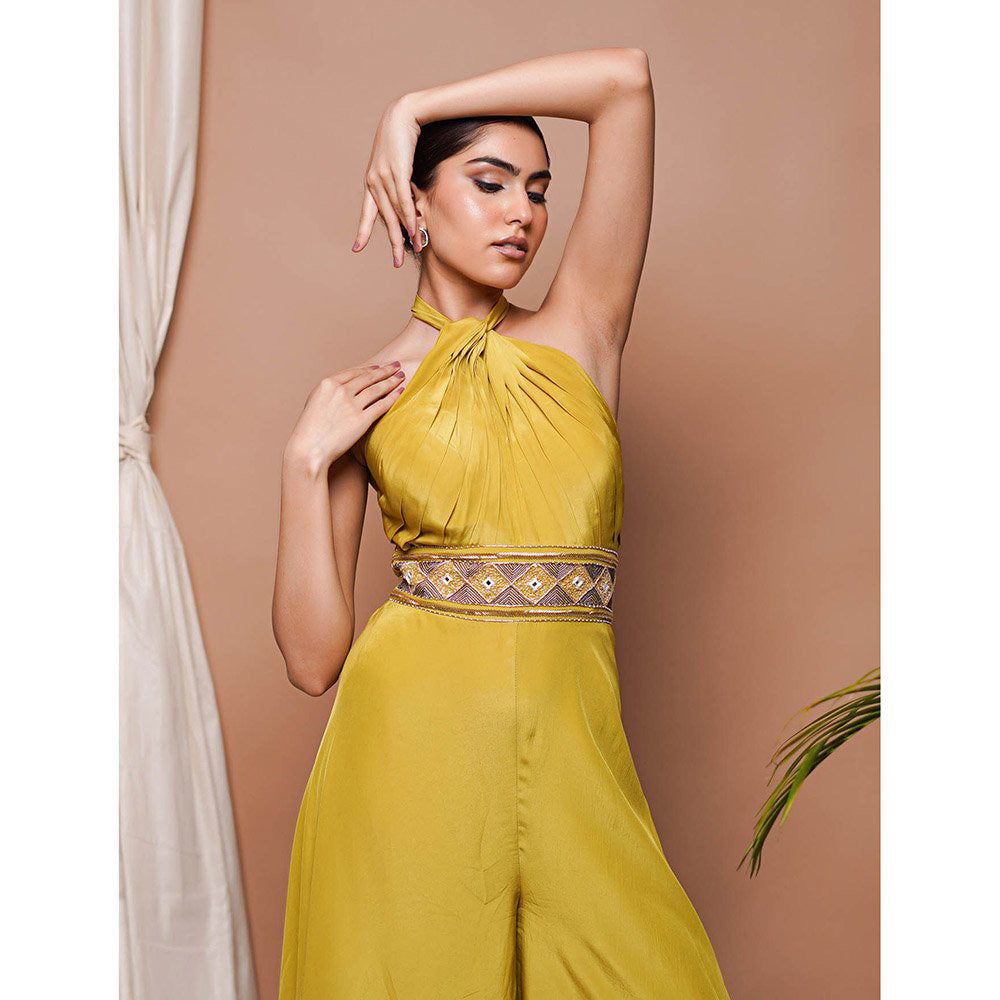 AHI Clothing Green Crepe Halter Neck Jumpsuit