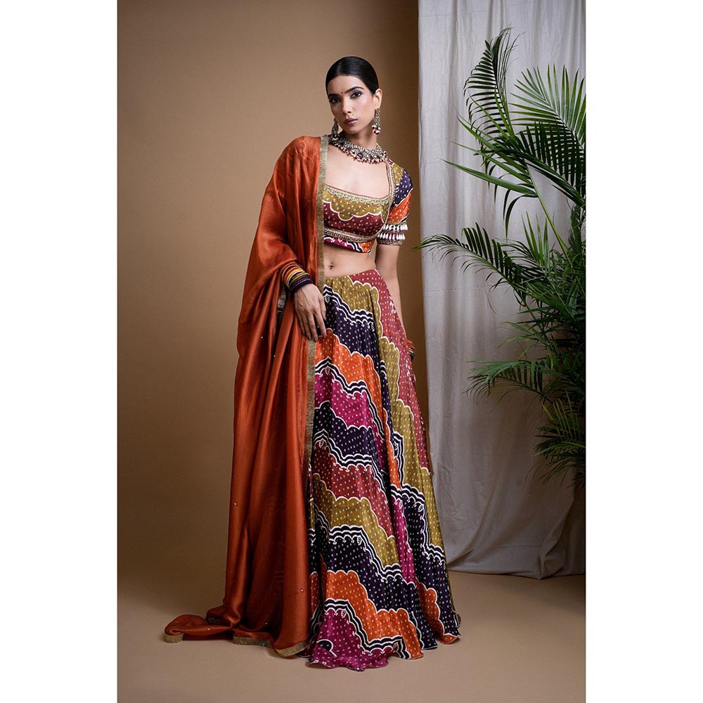 AHI Clothing Multi Colour Digital Print Heavy Lehenga with Blouse and Dupatta (Set of 3)