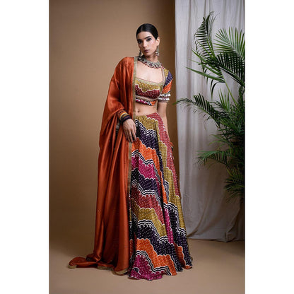 AHI Clothing Multi Colour Digital Print Heavy Lehenga with Blouse and Dupatta (Set of 3)