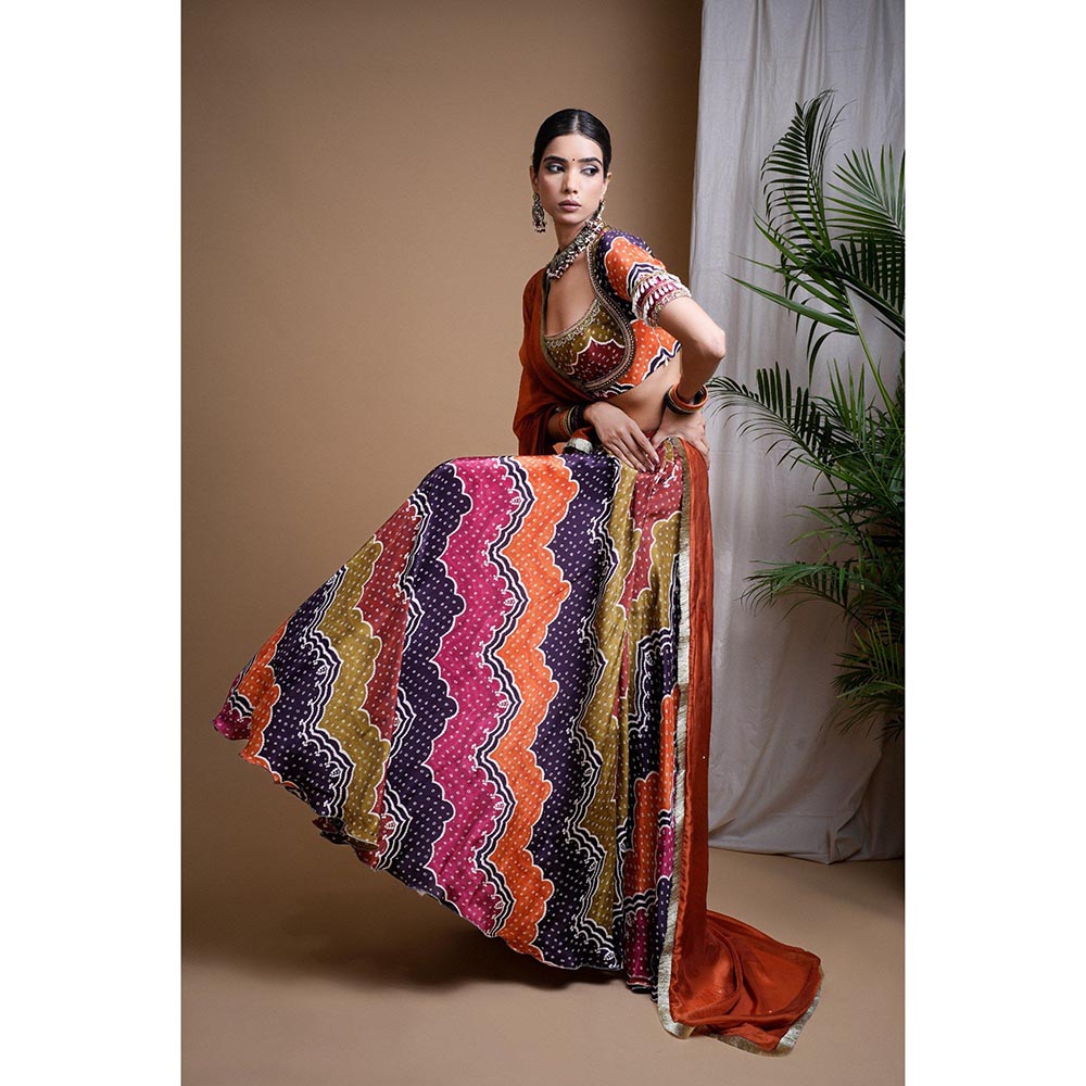 AHI Clothing Multi Colour Digital Print Heavy Lehenga with Blouse and Dupatta (Set of 3)