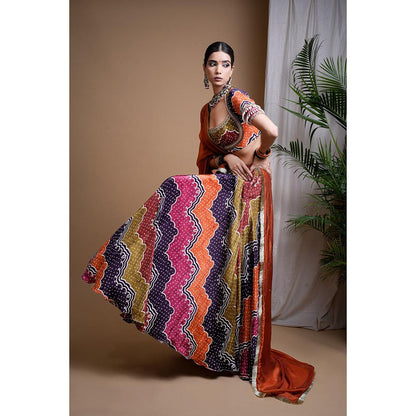 AHI Clothing Multi Colour Digital Print Heavy Lehenga with Blouse and Dupatta (Set of 3)