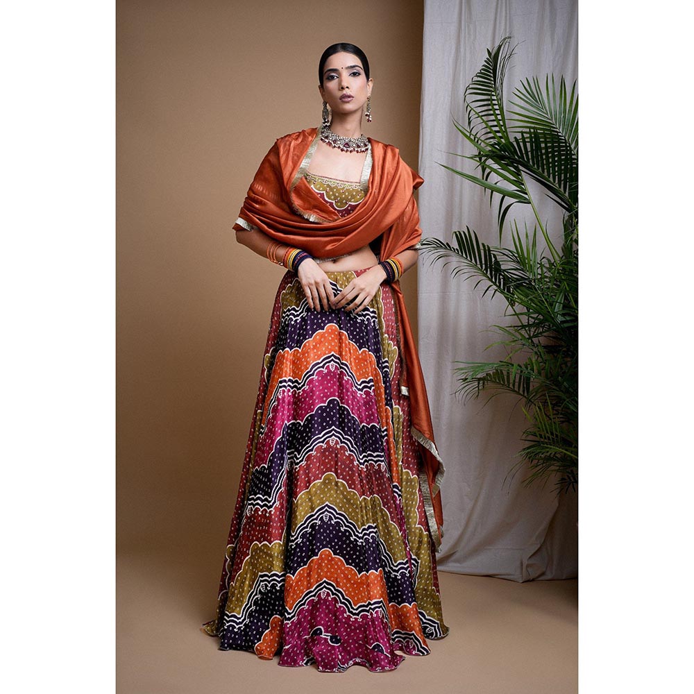 AHI Clothing Multi Colour Digital Print Heavy Lehenga with Blouse and Dupatta (Set of 3)