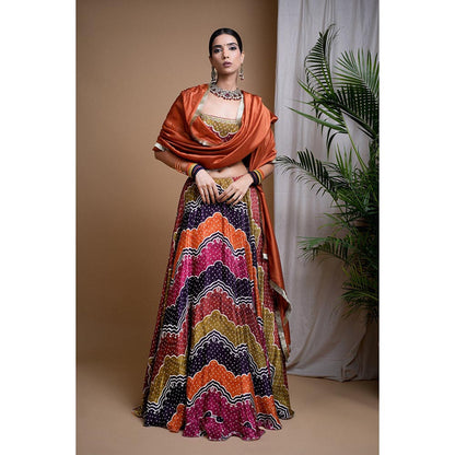 AHI Clothing Multi Colour Digital Print Heavy Lehenga with Blouse and Dupatta (Set of 3)