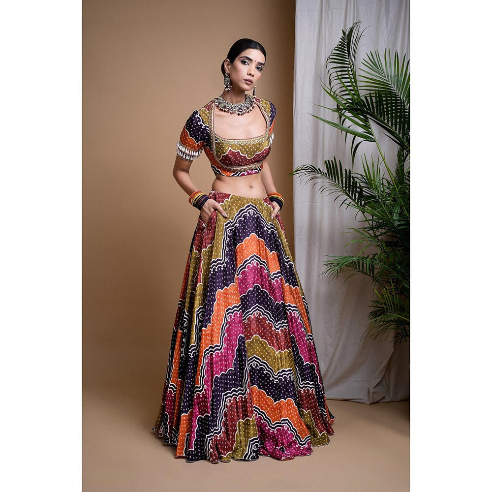 AHI Clothing Multi Colour Digital Print Heavy Lehenga with Blouse and Dupatta (Set of 3)