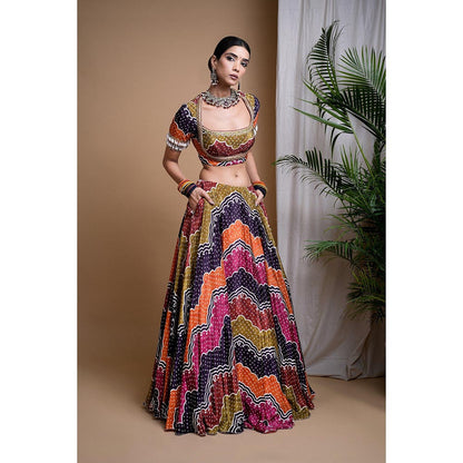 AHI Clothing Multi Colour Digital Print Heavy Lehenga with Blouse and Dupatta (Set of 3)