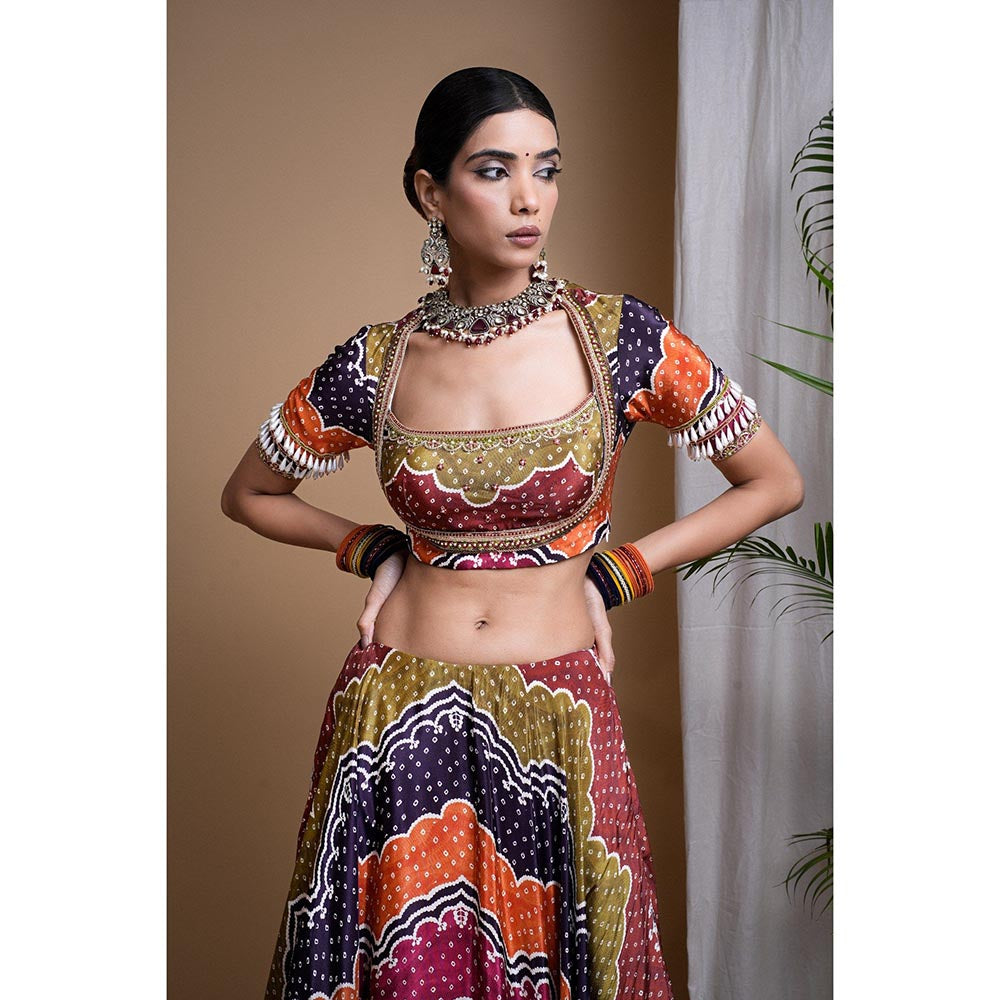 AHI Clothing Multi Colour Digital Print Heavy Lehenga with Blouse and Dupatta (Set of 3)