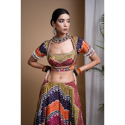 AHI Clothing Multi Colour Digital Print Heavy Lehenga with Blouse and Dupatta (Set of 3)