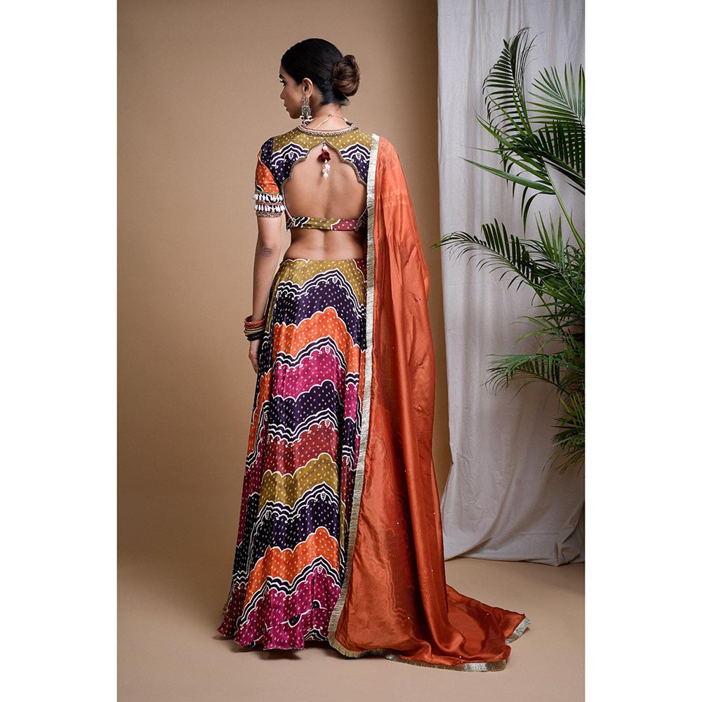 AHI Clothing Multi Colour Digital Print Heavy Lehenga with Blouse and Dupatta (Set of 3)