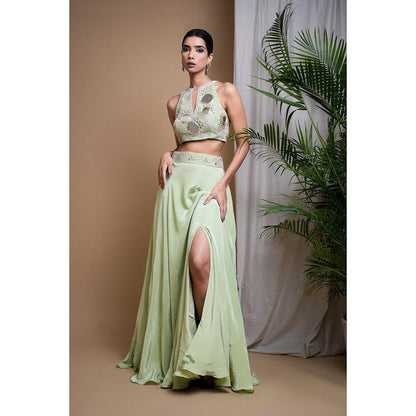 AHI Clothing Pastel Pistachio Green Indo Skirt with Crop Top (Set of 2)