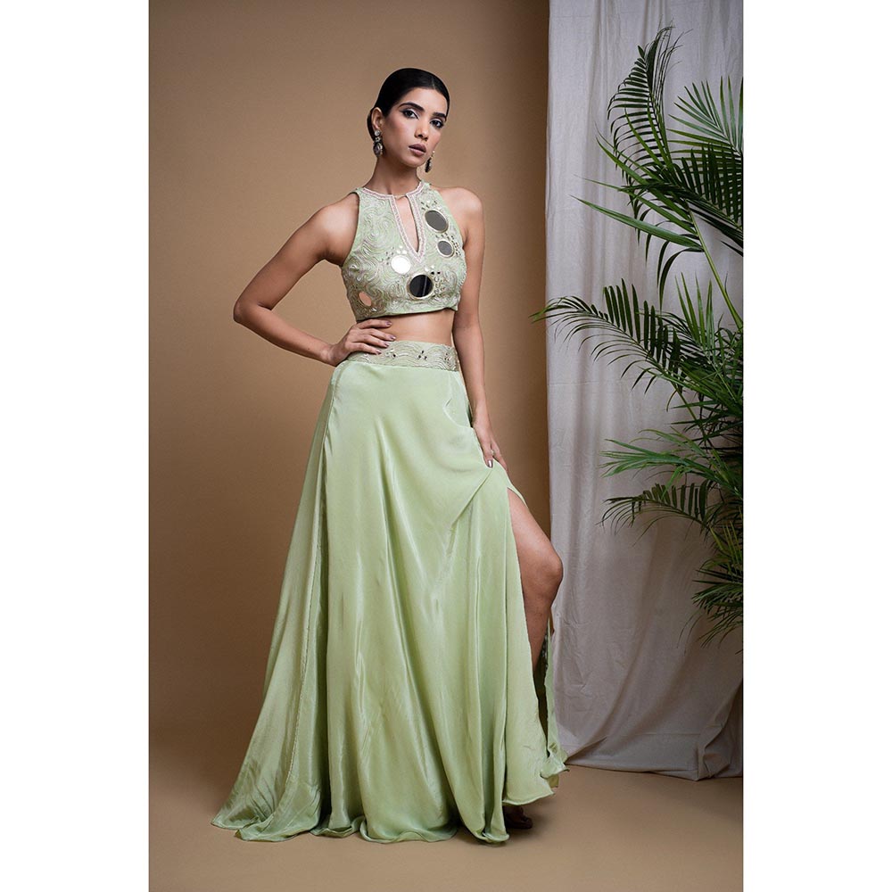 AHI Clothing Pastel Pistachio Green Indo Skirt with Crop Top (Set of 2)