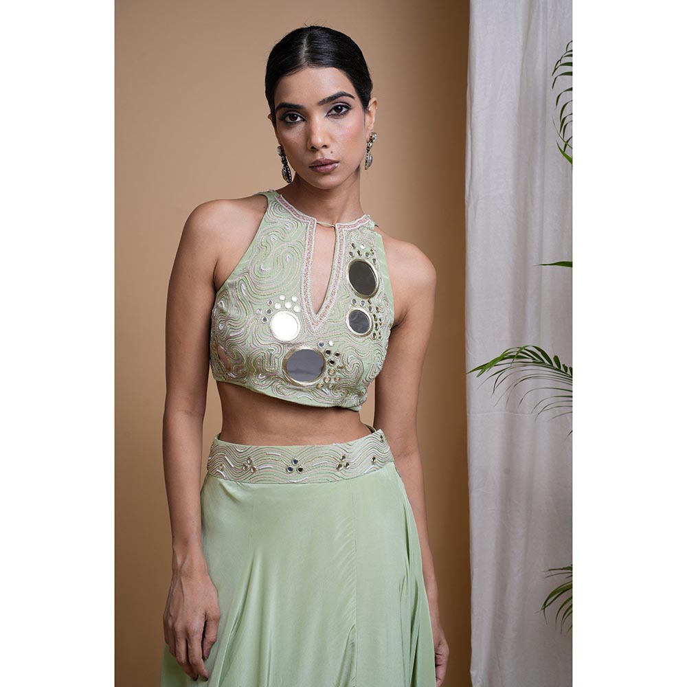 AHI Clothing Pastel Pistachio Green Indo Skirt with Crop Top (Set of 2)