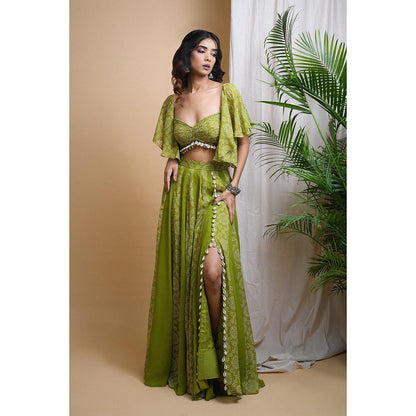 AHI Clothing Green Kaudi Digital Print Indo Skirt with Crop Top (Set of 2)