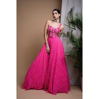 AHI Clothing Hot Pink Digital Print Indo Lehenga with Crop Top (Set of 2)