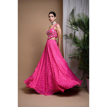 AHI Clothing Hot Pink Digital Print Indo Lehenga with Crop Top (Set of 2)