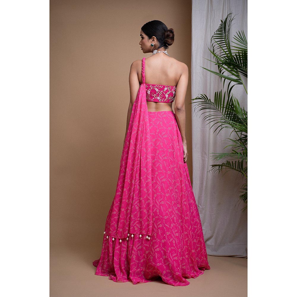 AHI Clothing Hot Pink Digital Print Indo Lehenga with Crop Top (Set of 2)