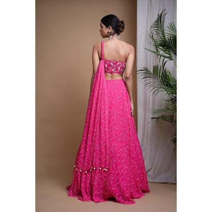 AHI Clothing Hot Pink Digital Print Indo Lehenga with Crop Top (Set of 2)