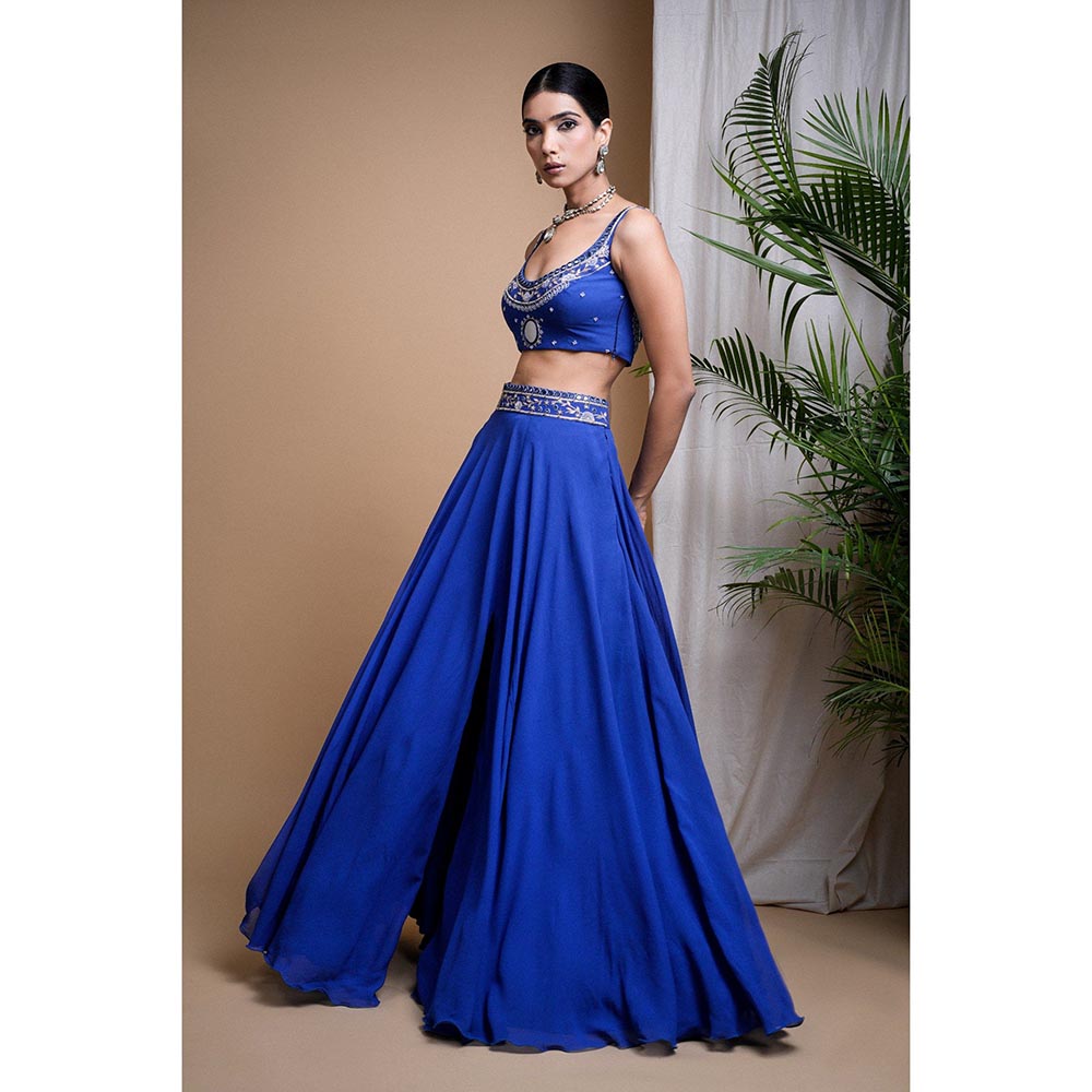 AHI Clothing Royal Blue Lehenga with Blouse and Dupatta (Set of 3)