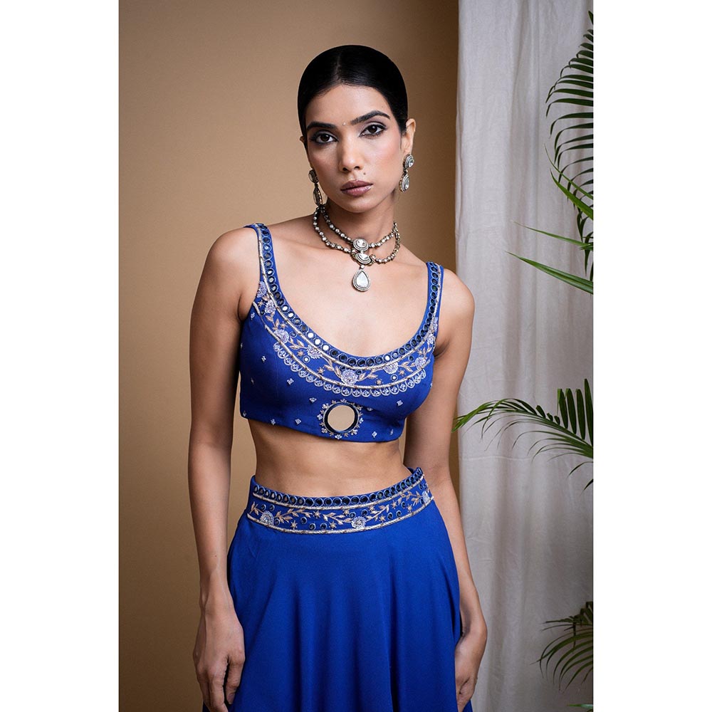 AHI Clothing Royal Blue Lehenga with Blouse and Dupatta (Set of 3)