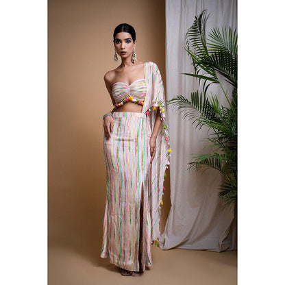 AHI Clothing Stripes Printed Drape Skirt with Bustier (Set of 2)