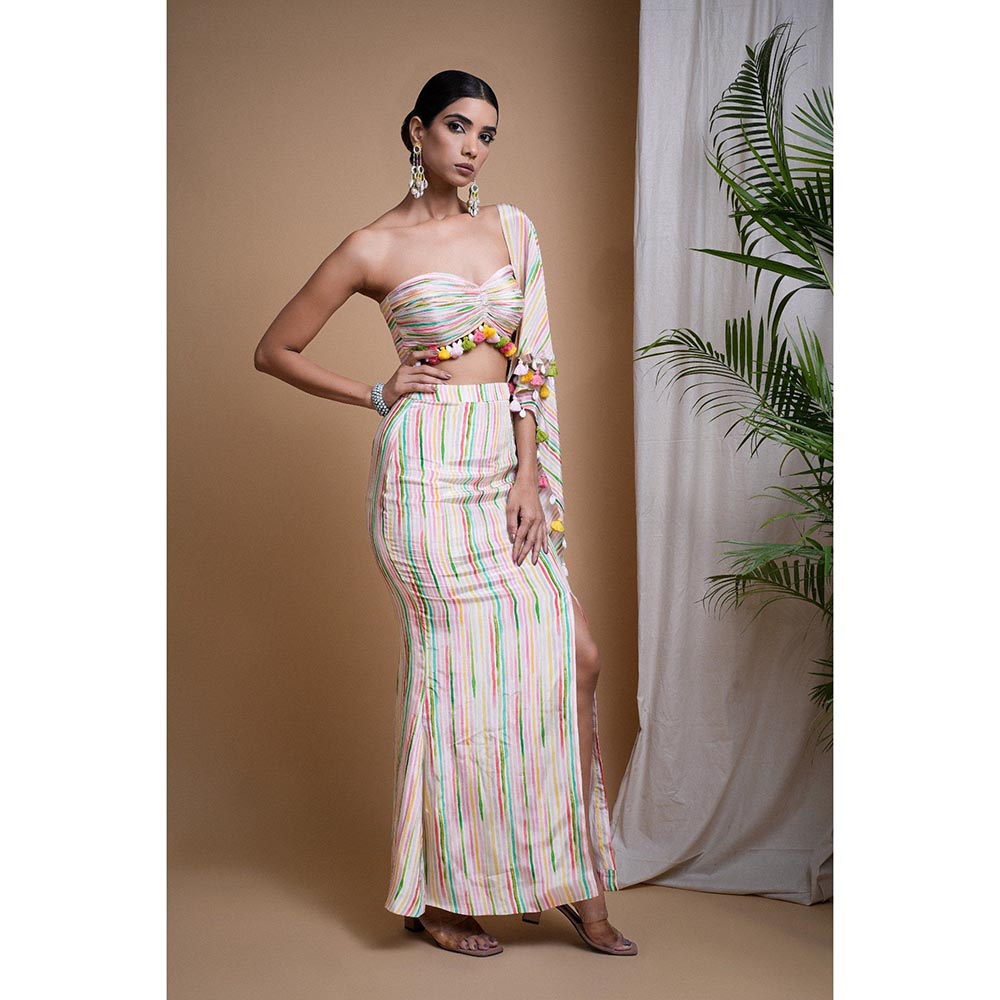 AHI Clothing Stripes Printed Drape Skirt with Bustier (Set of 2)