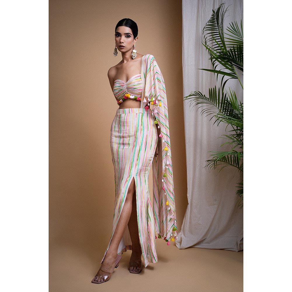 AHI Clothing Stripes Printed Drape Skirt with Bustier (Set of 2)