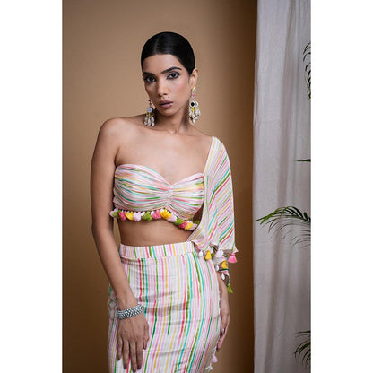 AHI Clothing Stripes Printed Drape Skirt with Bustier (Set of 2)
