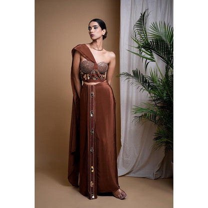 AHI Clothing Rustic Brown Corset Drape Skirt with Bustier (Set of 2)