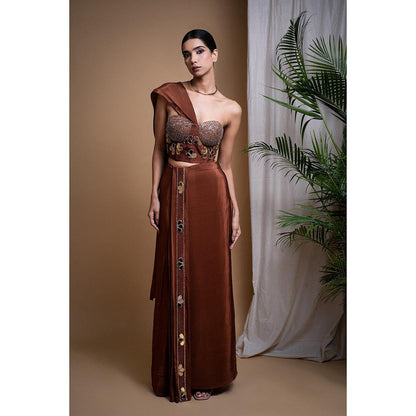 AHI Clothing Rustic Brown Corset Drape Skirt with Bustier (Set of 2)