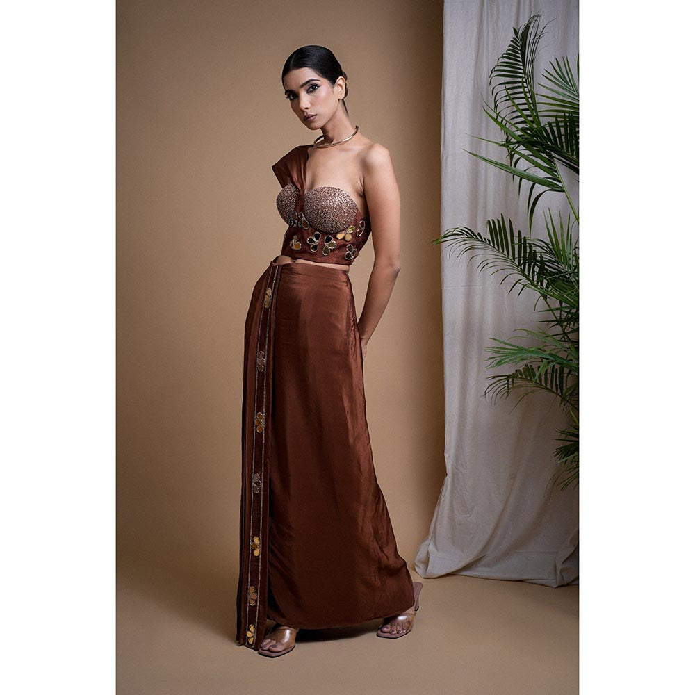 AHI Clothing Rustic Brown Corset Drape Skirt with Bustier (Set of 2)